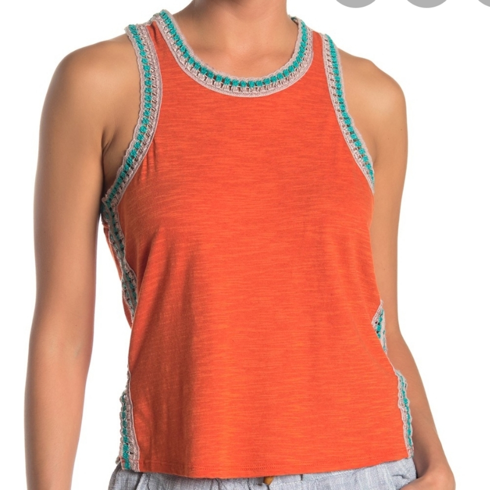 Free People Womens sz S Orange Bora Bora Tee Tank